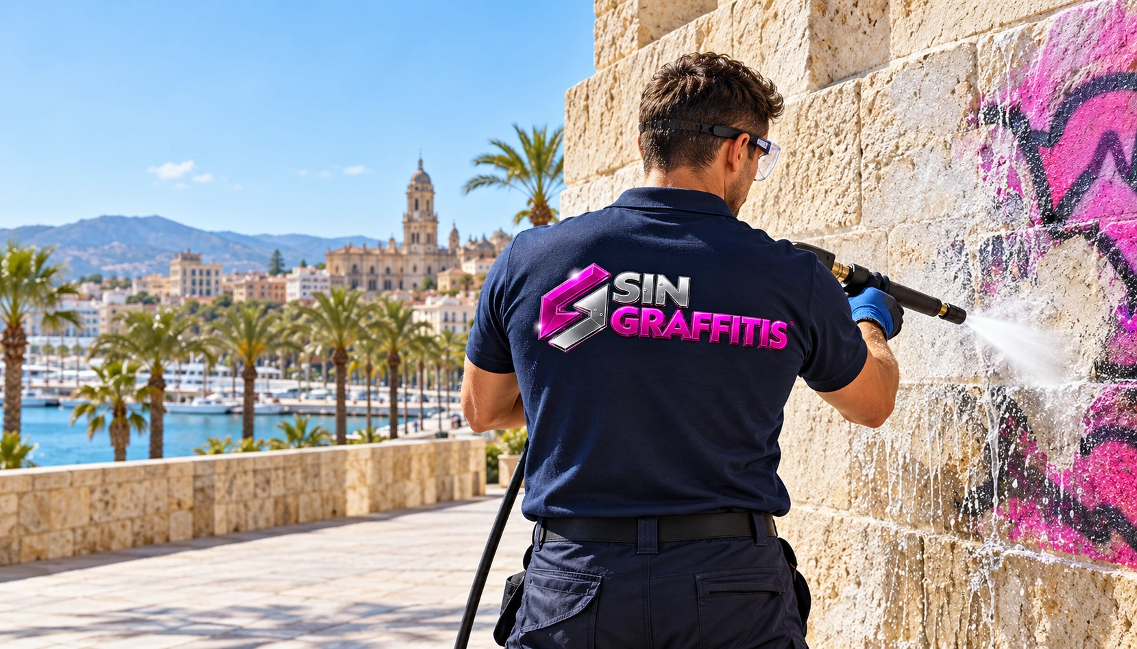 eliminación de una pintada por el departamento SIN GRAFFITIS